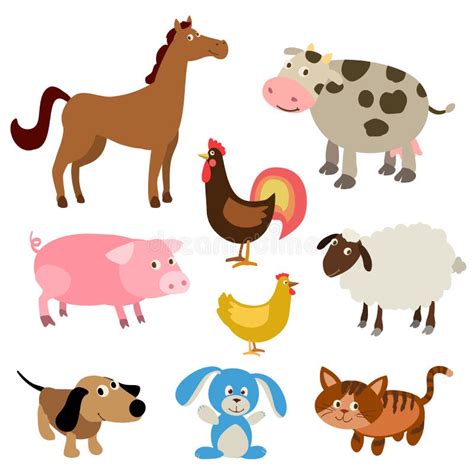 Set of Cute Cartoon Farm Animals Stock Vector - Illustration of donkey ...