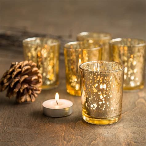 SET OF 48 Gold Mercury Glass Candle Votive Mercury Glass Tea Light ...