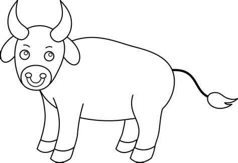 Cute Bull Line Art - Free Clip Art