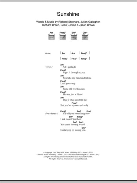 Sunshine by Five - Guitar Chords/Lyrics - Guitar Instructor