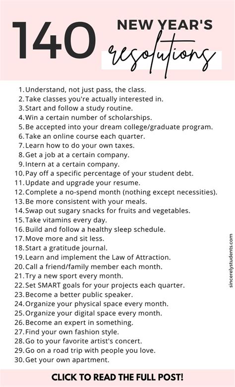 140 Best New Year's Resolution Ideas For Students