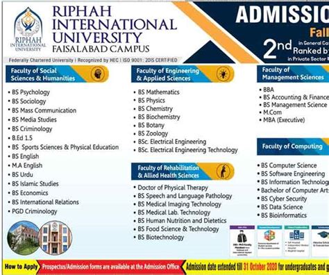 Riphah International University Faisalabad Admission 2024