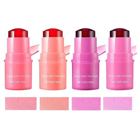 4 PCS Milk Cooling Water Jelly Tint,Milk Jelly Blush,Water Jelly Tint Stick,Sheer Lip & Cheek ...