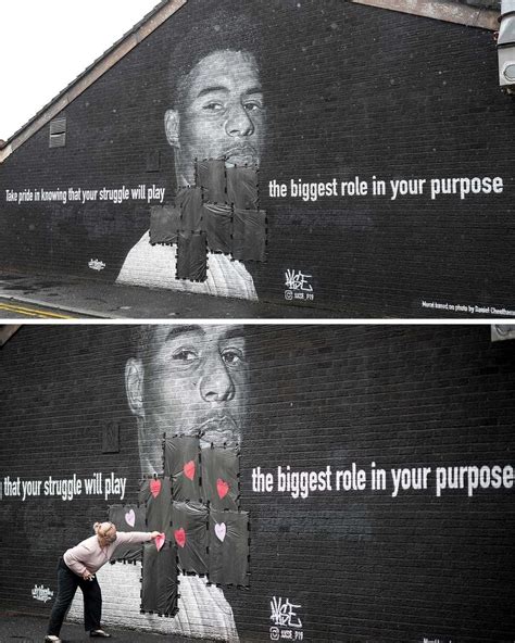 Marcus Rashford's mural in Manchester, drawn after he helped feed ...