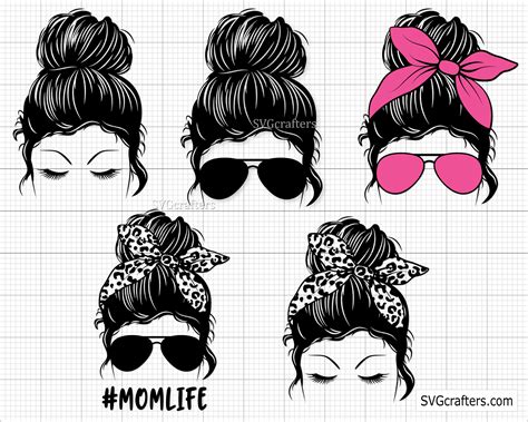 Mom Bun With Bow Leopard Cheetah Print With Sunglasses SVG Cut Files Visual Arts Craft Supplies ...