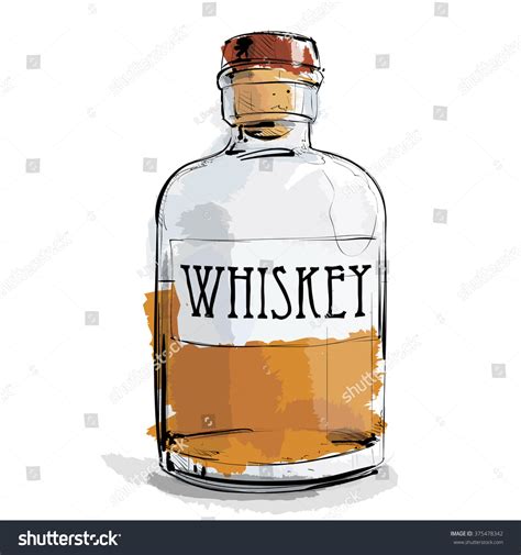 Hand Draw Whiskey Bottle Vector Illustration Stock Vector 375478342 - Shutterstock