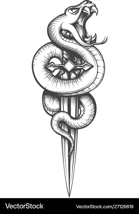 Snake on dagger tattoo Royalty Free Vector Image