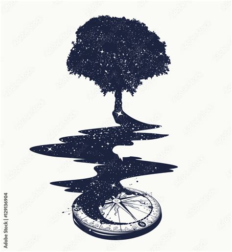 Magical tree tattoo art, river of stars, psychology symbol Stock Vector ...