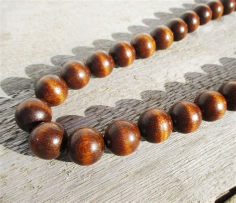 Wooden Bead Necklace Large Brown Beads Vintage Long Wood