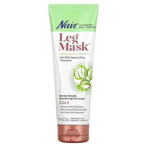 Nair, Leg Mask, Exfoliate & Smooth with 100% Natural Clay + Seaweed, 8 ...