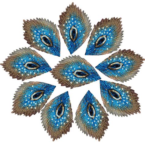 10PCS-Sky-Blue-Peacock-Feathers-Phoenix-Sequined-Mesh-Embroidered-Sew-Iron-On-Patches-Badges-For ...
