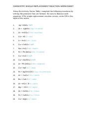 Activity Series Single Replacement Worksheet.docx - CHEMISTRY SINGLE ...