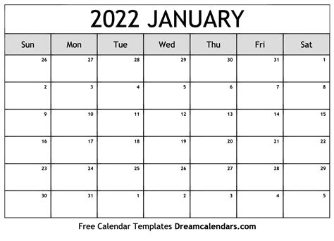 January 2022 Calendar - Free Printable with Holidays and Observances