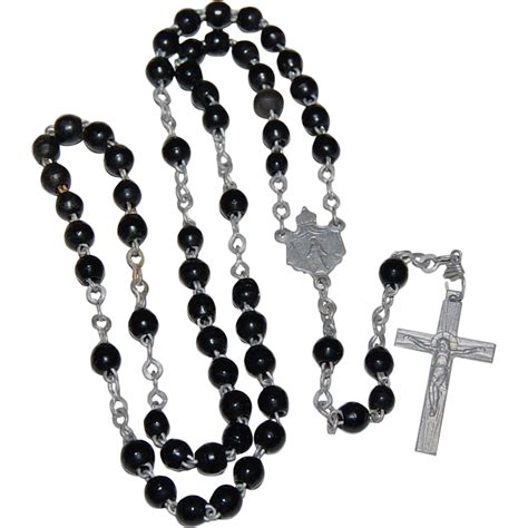 French Black Glass Bead Rosary from blackwidowvintiques on Ruby Lane