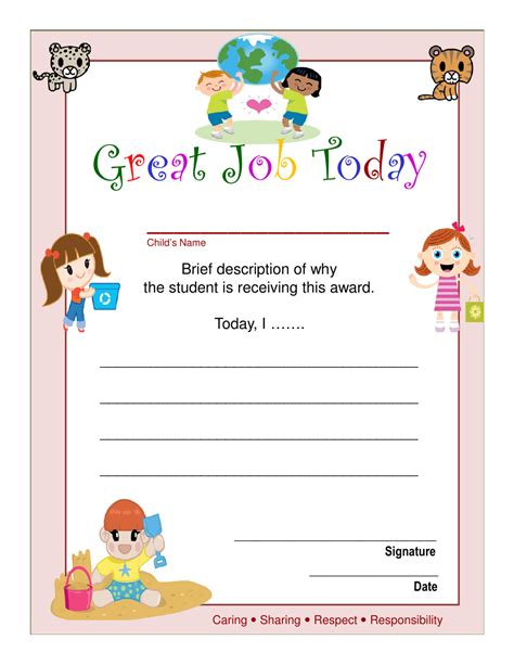 Great Job Certificate Template for Kids Download Printable PDF ...