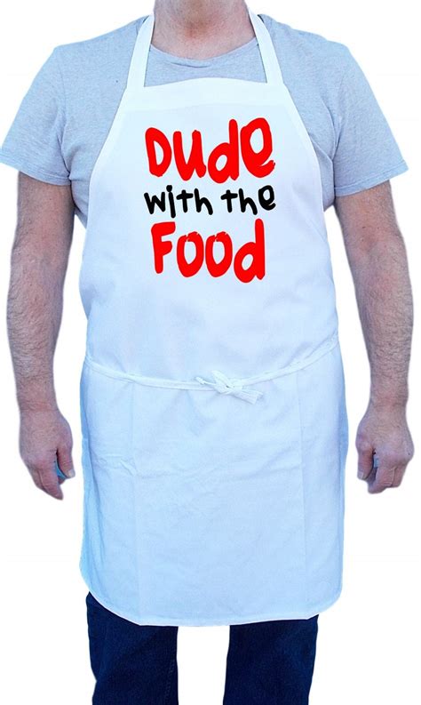 Dude With The Food White Cooking Aprons, Funny Cooking Apron For Men Gift Idea