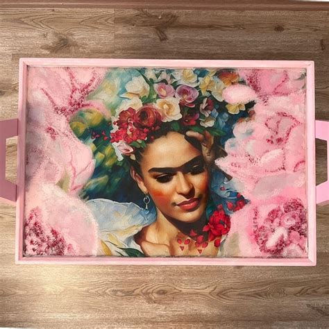 Frida Kahlo Hand-painted Pink Art Epoxy Resin Coffee Table, Modern Custom Home Furniture ...