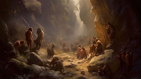 Painting Of People Walking With Spears In A Cave Background, Picture Of Paleolithic, Paleolithic ...