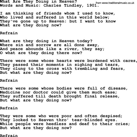 I Wonder What Are They Doing In Heaven Today Lyrics - WHATDOSI