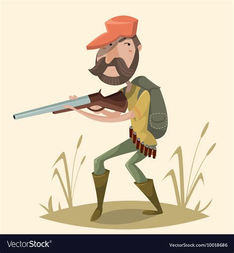 Hunter with gun and backpack cartoon character Vector Image