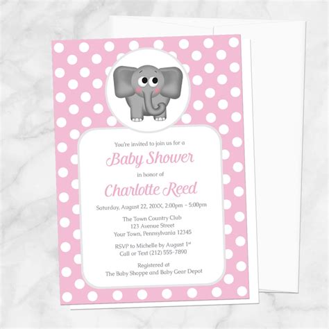 Elephant Baby Shower Invitations Pink Polka Dot Cute - Etsy