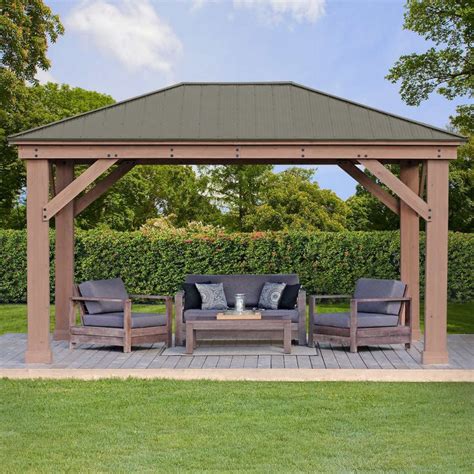 USA Yardistry Gazebo Kit 12' x 16' Aluminum Roof Stained Cedar Sun Shelter | eBay | Patio ...