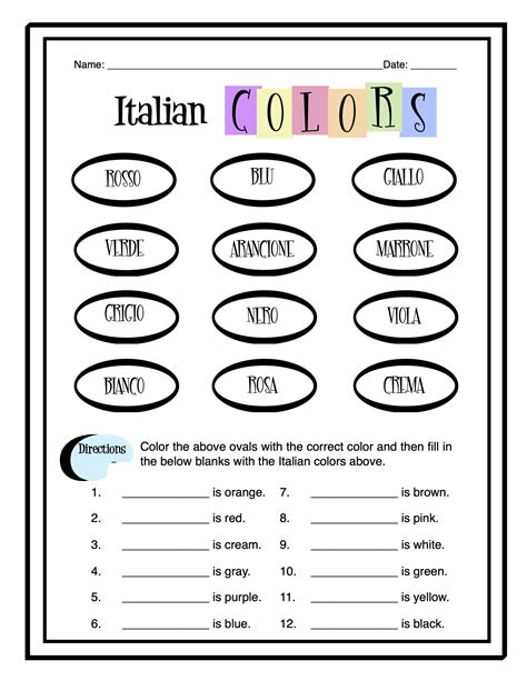 Italian Colors Worksheet Packet | Made By Teachers