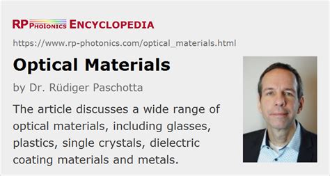 Optical Materials – inorganic glasses, single crystals, polycrystalline ceramics, plastic optics ...