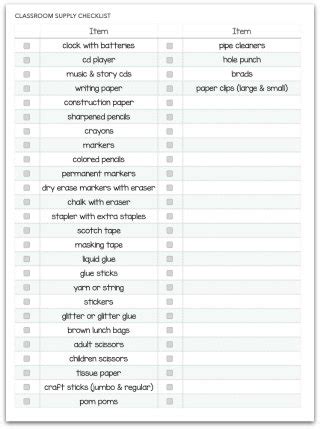 Classroom Supplies Checklist - Ministry To Children