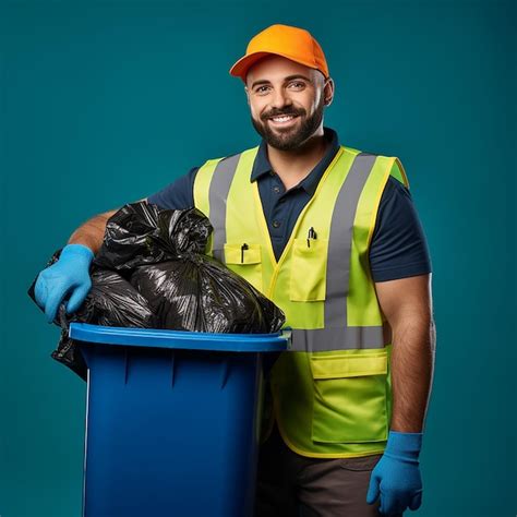 Premium Photo | Garbage Collector in Uniform Isolated on Blue Background