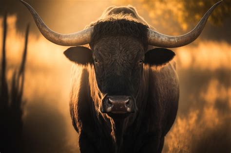 Premium Photo | Portrait of a wild bull with long horns in natural habitat