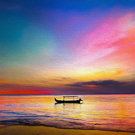 Wallpaper sunset, boat, sea, colorful, artwork desktop wallpaper, hd ...