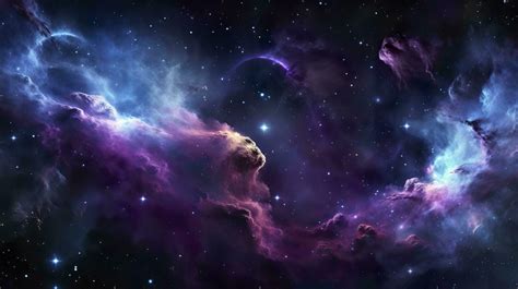 Nebula Galaxy Background With Purple Blue Outer Space. Cosmos Clouds ...