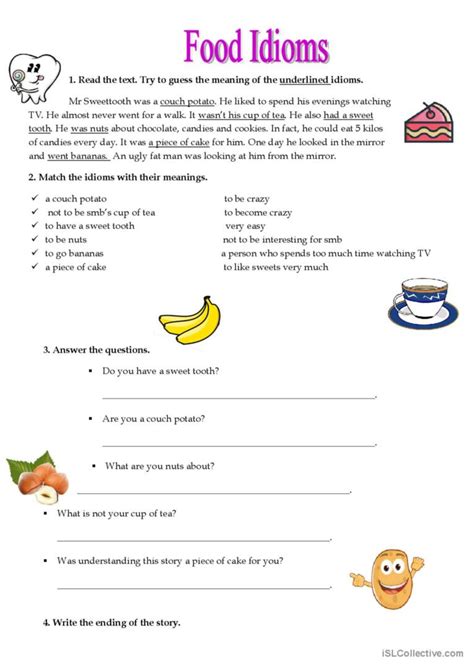 Food Idioms reading for detail (dee…: English ESL worksheets pdf & doc