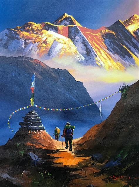 Mount Everest South View Nepal Himalayas Original Painting - Etsy | Nepal art, World famous ...