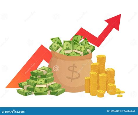 Cartoon Savings Value Growth. Money Profit Increase, Profitable Investments Chart with Red Graph ...