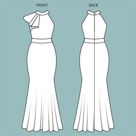 Premium Vector | Dress front and back view. dress fashion flat sketch template.