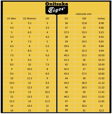 Onitsuka Tiger Shoes Size Chart Men's & Women's - Soleracks