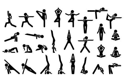 Woman Yoga Postures Poses Positions Exercise Stick Figures