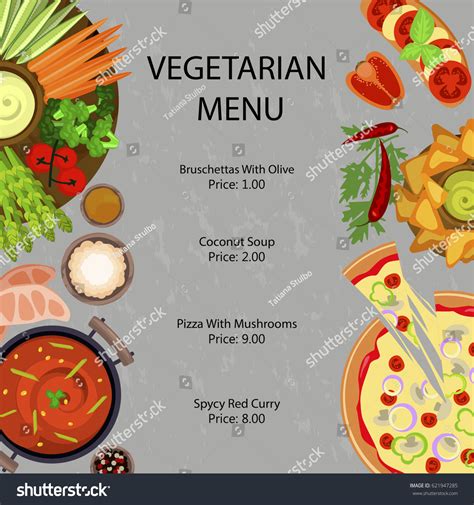 Vegetarian Restaurant Menu Template Different Dishes 스톡 벡터(로열티 프리 ...