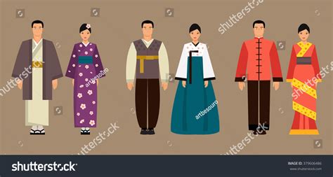 Asian Men Women National Costume Japan Stock Vector (Royalty Free ...