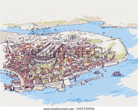 Drawing Sketch Illustration Ancient Constantinople Old Stock Vector ...