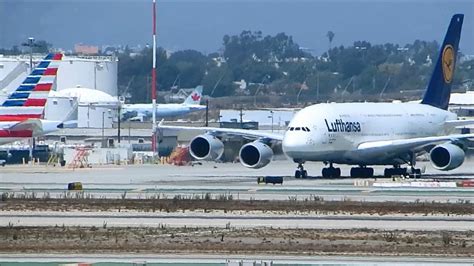 Lufthansa A380 Landing and Taxi at Los Angeles International Airport ...