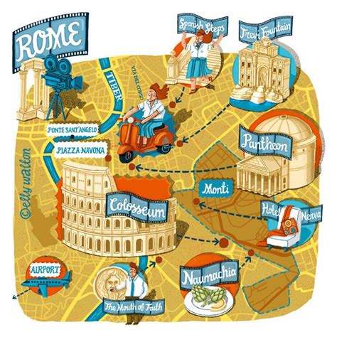 Elly Walton - Rome - series of map illustrations for Cara magazine | Illustrated map, Rome map ...