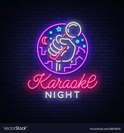 Karaoke night neon sign luminous logo Royalty Free Vector