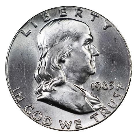 1963 U.S. Franklin Silver Half Dollar - Original Skin Coins