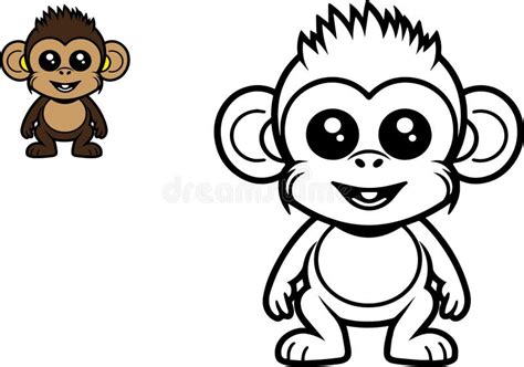 Vector Illustration of Cartoon Cute Monkey, Coloring Book Stock Illustration - Illustration of ...