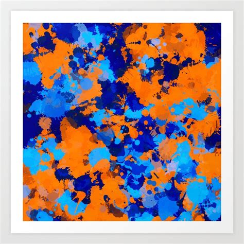 Blue and Orange Paint Splatter Art Print by BigTexFunkadelic | Society6