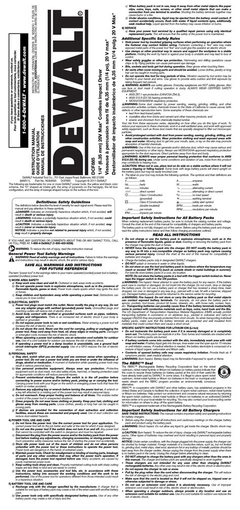 DEWALT DCF885 NSTRUCTION MANUAL Pdf Download | ManualsLib