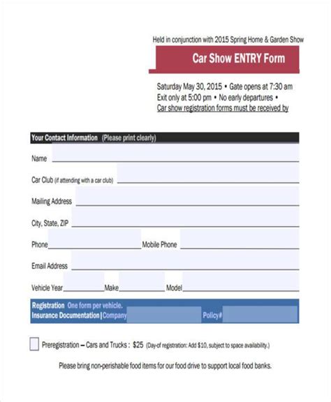 FREE 8+ Sample Car Show Registration Forms in PDF | MS Word